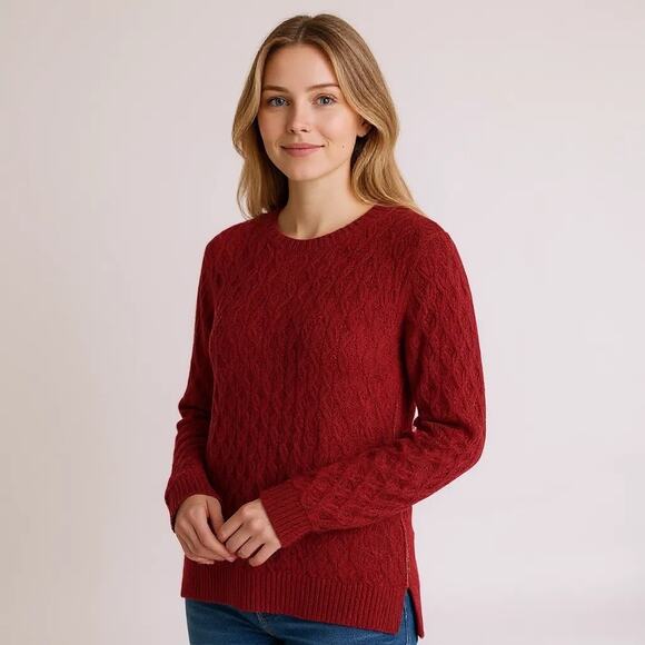 Vintage Red Cable Knit Sweater – Medium Cozy Luxe Cotton Pullover Retro - Picture 1 of 8